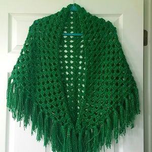 Emerald green shawl with fringe
